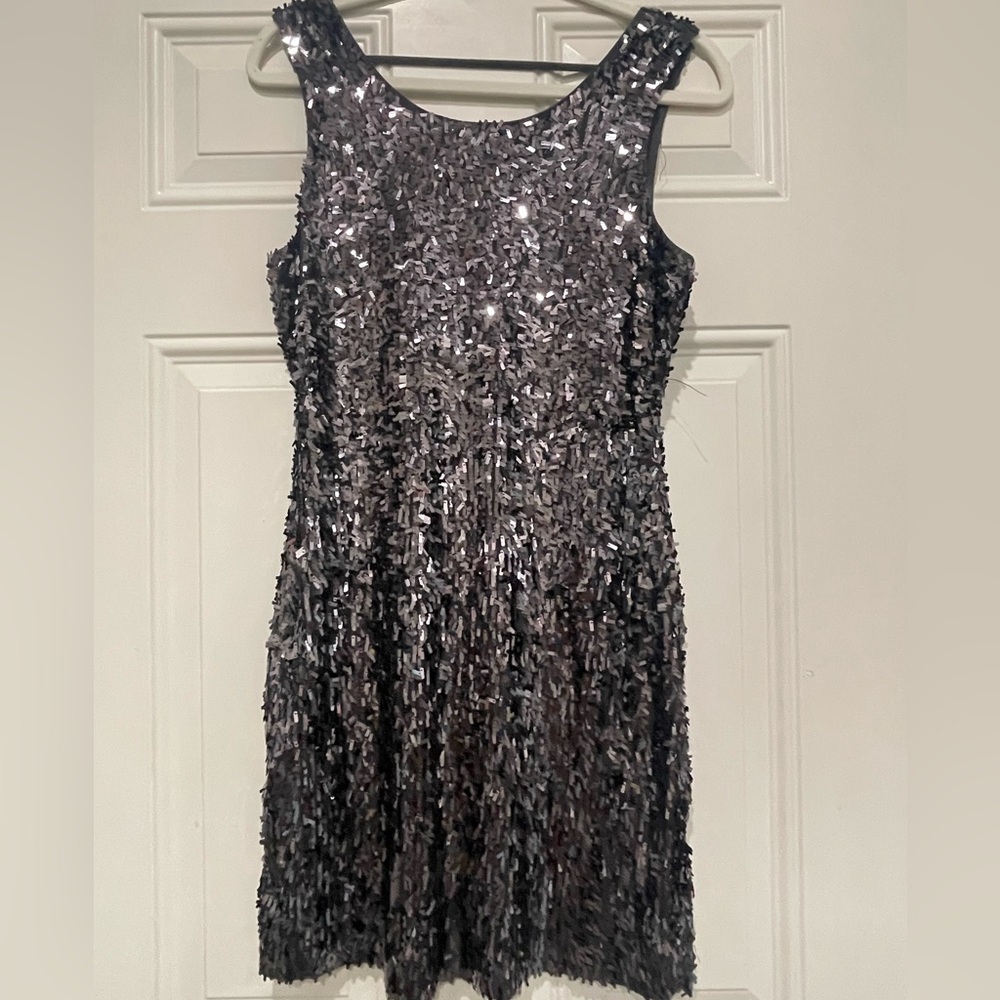 NWT Express Sparkle Sequin Charcoal Party Dress N… - image 2